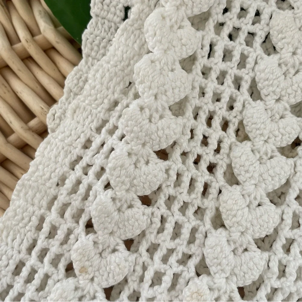 Bohemian handmade crochet scarf heart design fringed tassel detailing